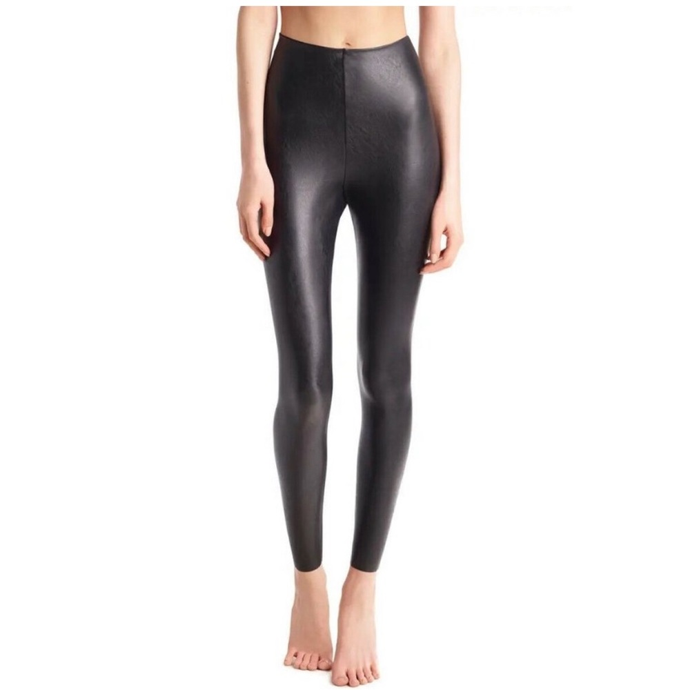 Commando Control Top Faux Leather Vegan Leather Leggings in Black Size Medium